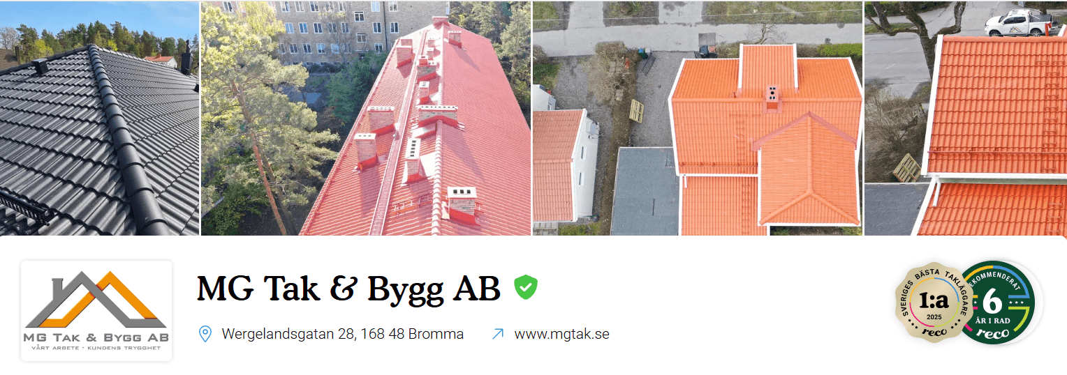 En bild som representerar MG Tak & Bygg AB